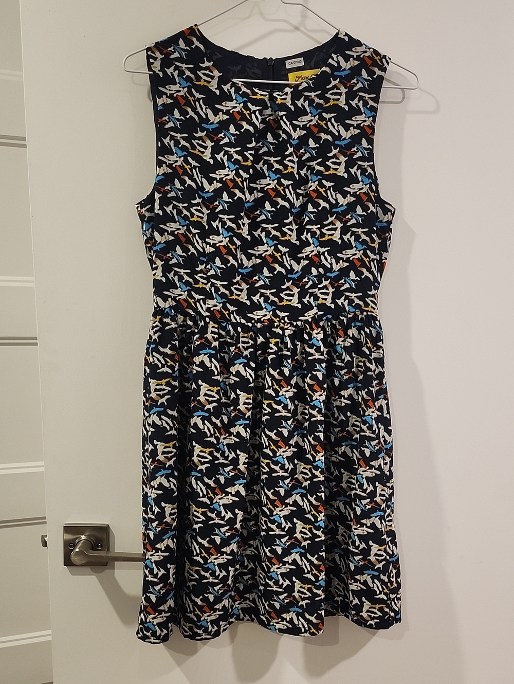 P2P 17" Sleeveless Navy Bird-Print Fit & Flare Dress